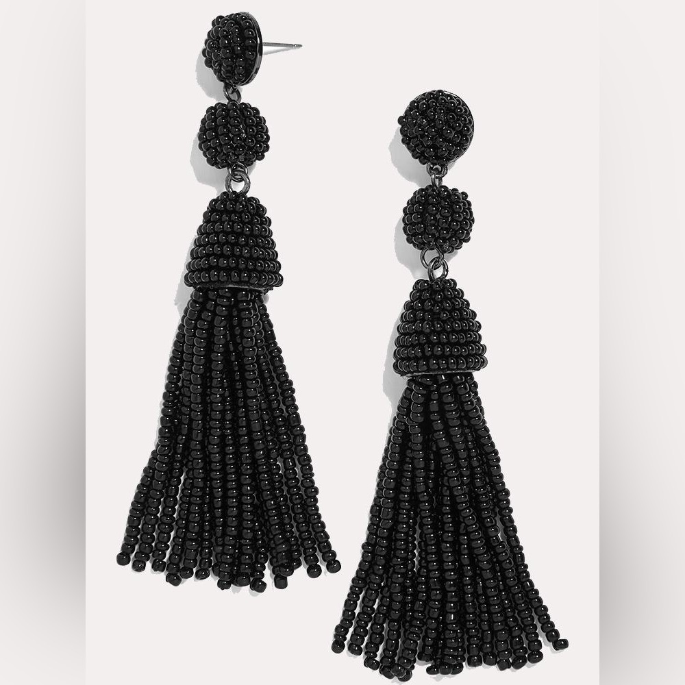 BaubleBar Elegant Black Beaded Tassel Earrings